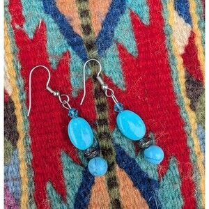 Vintage  Silver Turquoise Blue Ball Earrings, Southwestern Jewelry